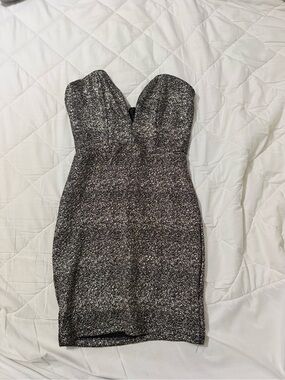 Fora Metallic gold Glitter Strapless Bodycon Mini Dress Party NYE